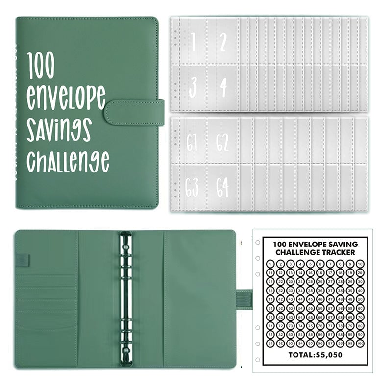 100-Envelope Money Saving Binder with Cash Envelopes for Budget Tracking & Financial Goals | PU Leather Organizer for Home Finance | Thomler