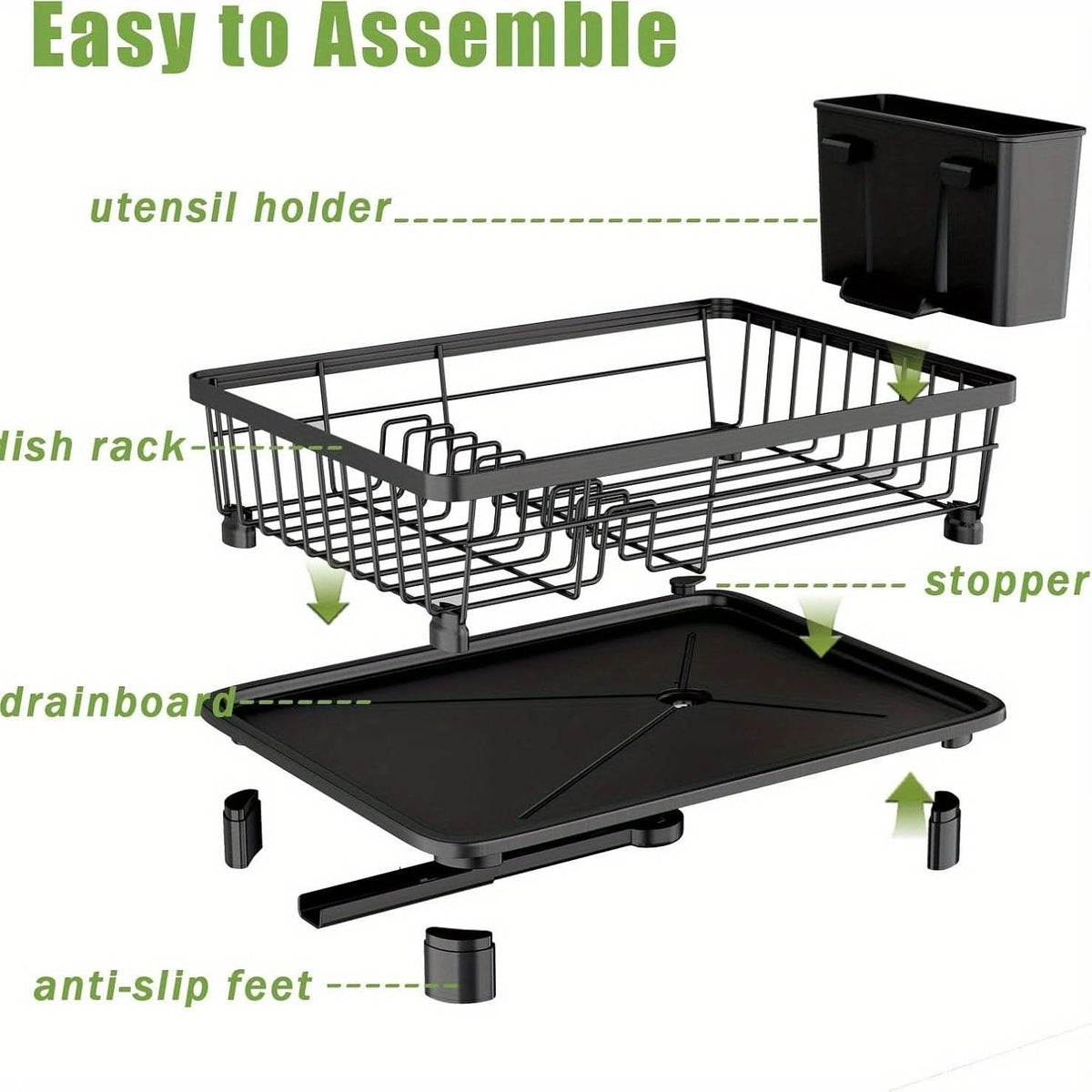 Countertop Dish Rack with Cutlery Caddy – Steel Frame Drainer for Plates, Bowls & Silverware | Rust-Resistant Kitchen Organizer | Thomler