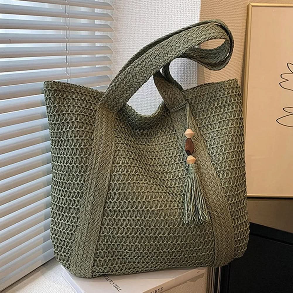 Handcrafted Natural Straw Shoulder Bag with Tassel – Roomy Beach Tote for Women, Lightweight Boho Handbag for Travel, Vacation & Daily | Thomler