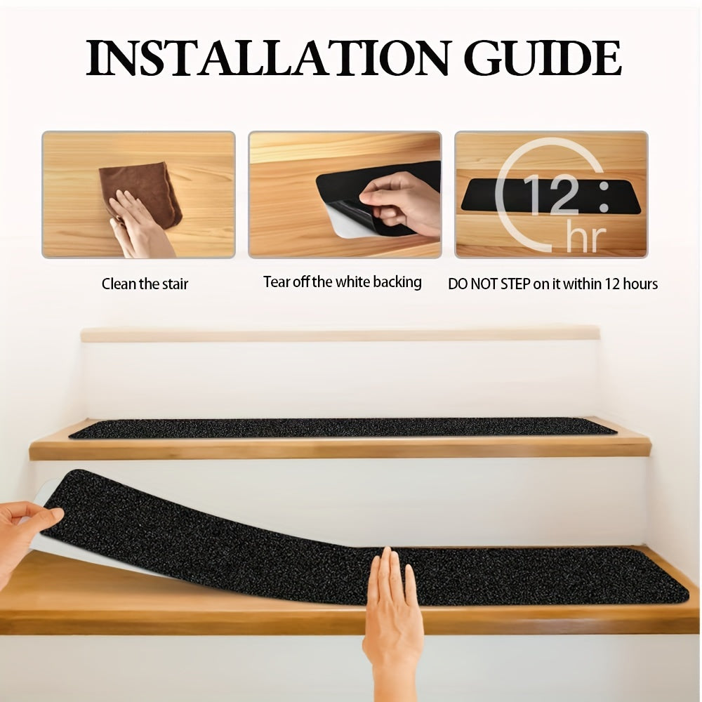 Anti-Slip Grip Tape for Steps – 10-Sheet Pack, 6×24 Inch Textured Traction Strips for Indoor Outdoor Stairs, Decks & Ramps | Thomler