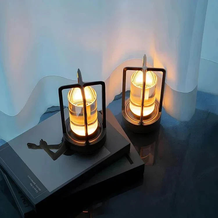 Rechargeable Crystal LED Lantern with Touch Dimmer & USB Port – Gold Silver Black Cordless Accent Lamp for Bedroom Nightstand Dining Table | Thomler