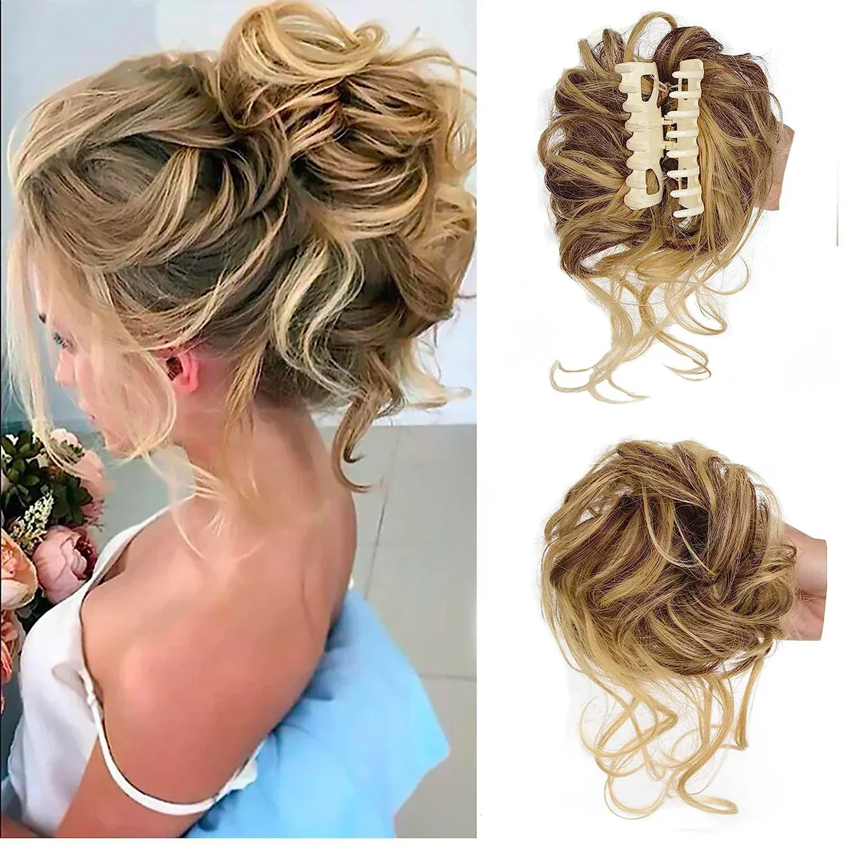 Clip-In Messy Bun Hair Extension with Curly Texture for Women, Synthetic Updo Hairpiece for Everyday & Special Events | Thomler