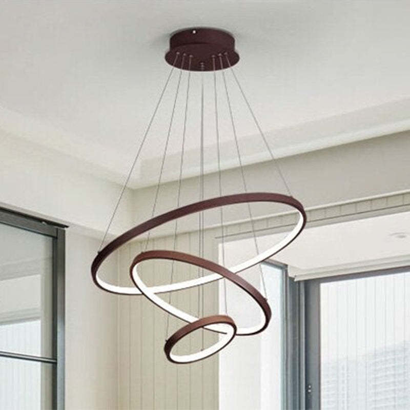 Modern LED Ring Chandelier with Adjustable Height – Metal & Acrylic Hanging Light for Living Room, Dining Room, Bedroom | Thomler