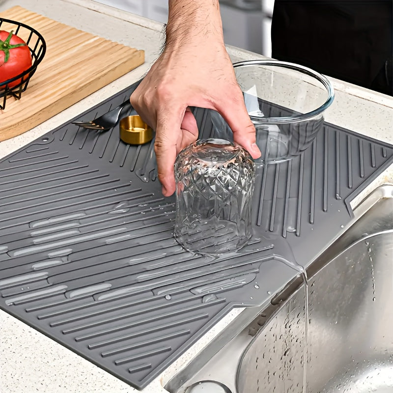 Silicone Drying Mat for Kitchen Counter – Heat Resistant, Non-Slip Dish Drainer Pad for Dishes, Glasses, Cookware | Dishwasher Safe | Thomler