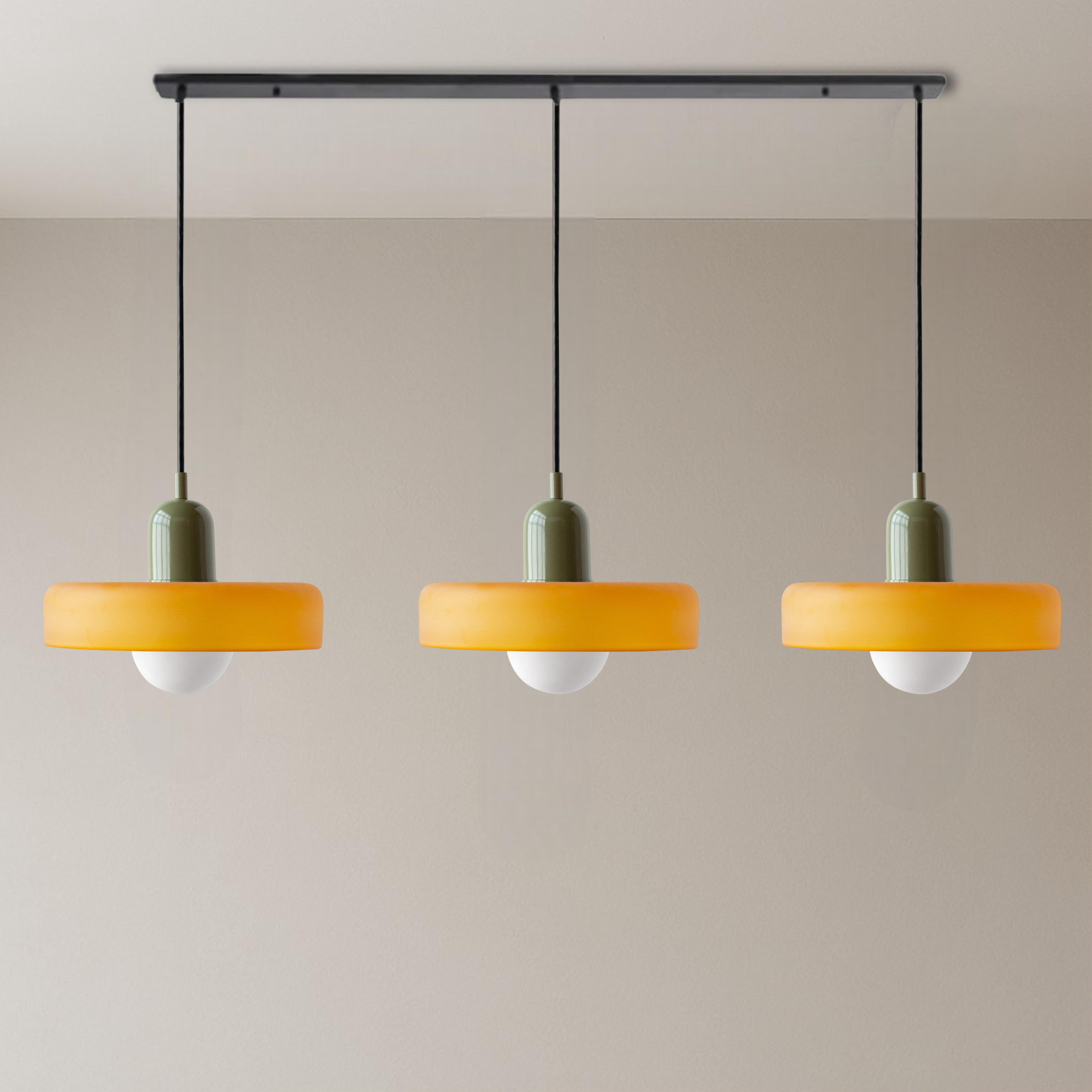 Pendant Light Glass 99.0 cm Black Dining Room Kitchen Island Triple Hanging Ceiling Lamp | Thomler