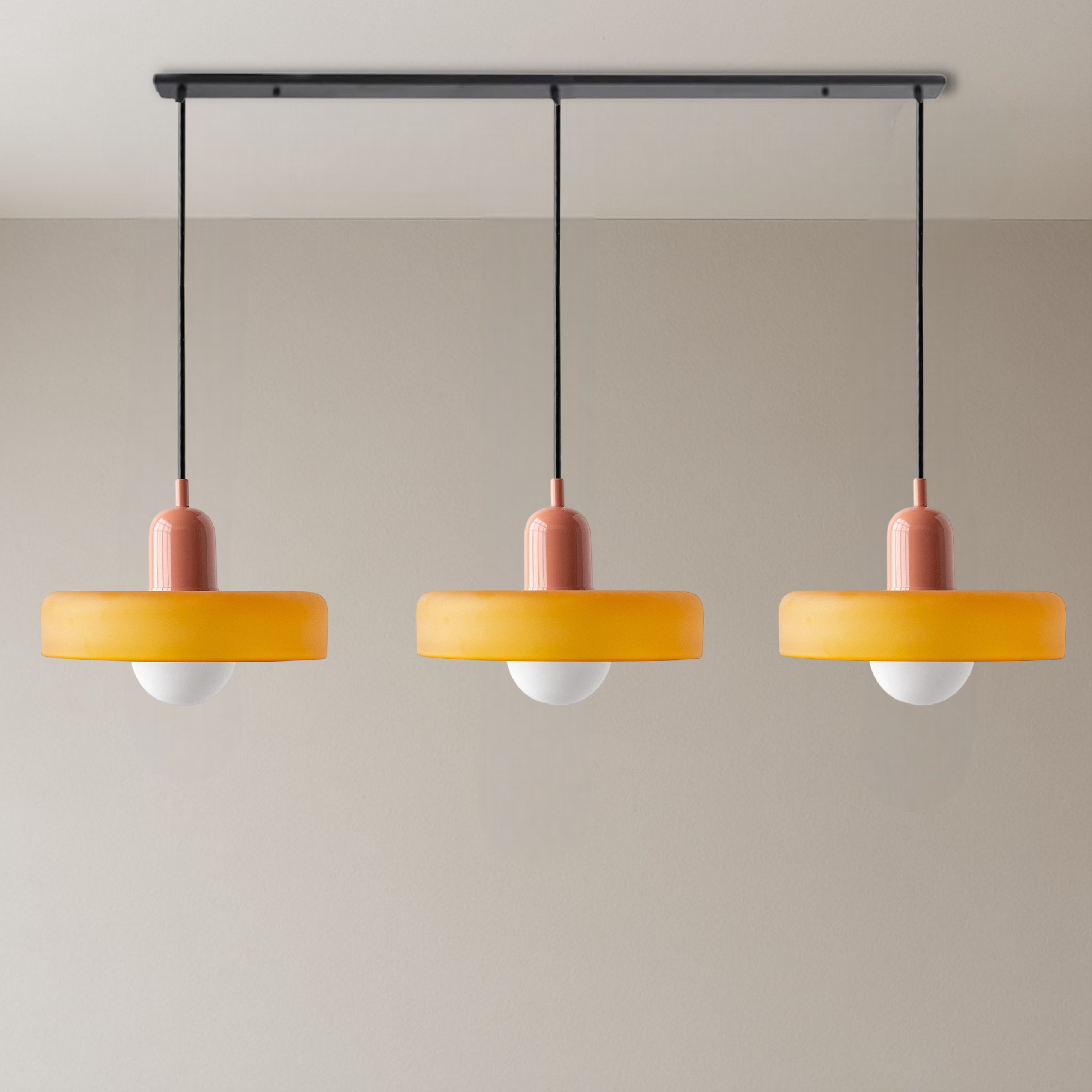 Pendant Light Glass 99.0 cm Black Dining Room Kitchen Island Triple Hanging Ceiling Lamp | Thomler