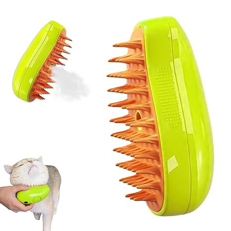 Steam Cat Grooming Brush with Massage & Soap Dispenser for Shedding & Bathing Cats Dogs | Pet Self-Cleaning Fur Comb Tool | Thomler