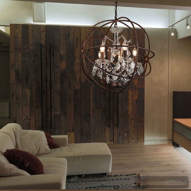 Industrial Farmhouse Hanging Fixture with Crystal Accents & Aged Metal Finish for Dining Room & Living Space | Thomler