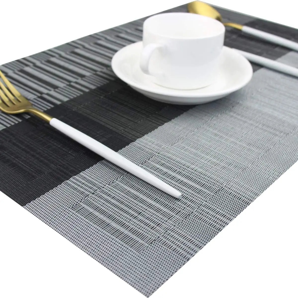 Placemats PVC 30.0 cm x 45.0 cm Brown Black Dining Table Heat Resistant Washable Woven Non Slip Set Of 4 | Thomler