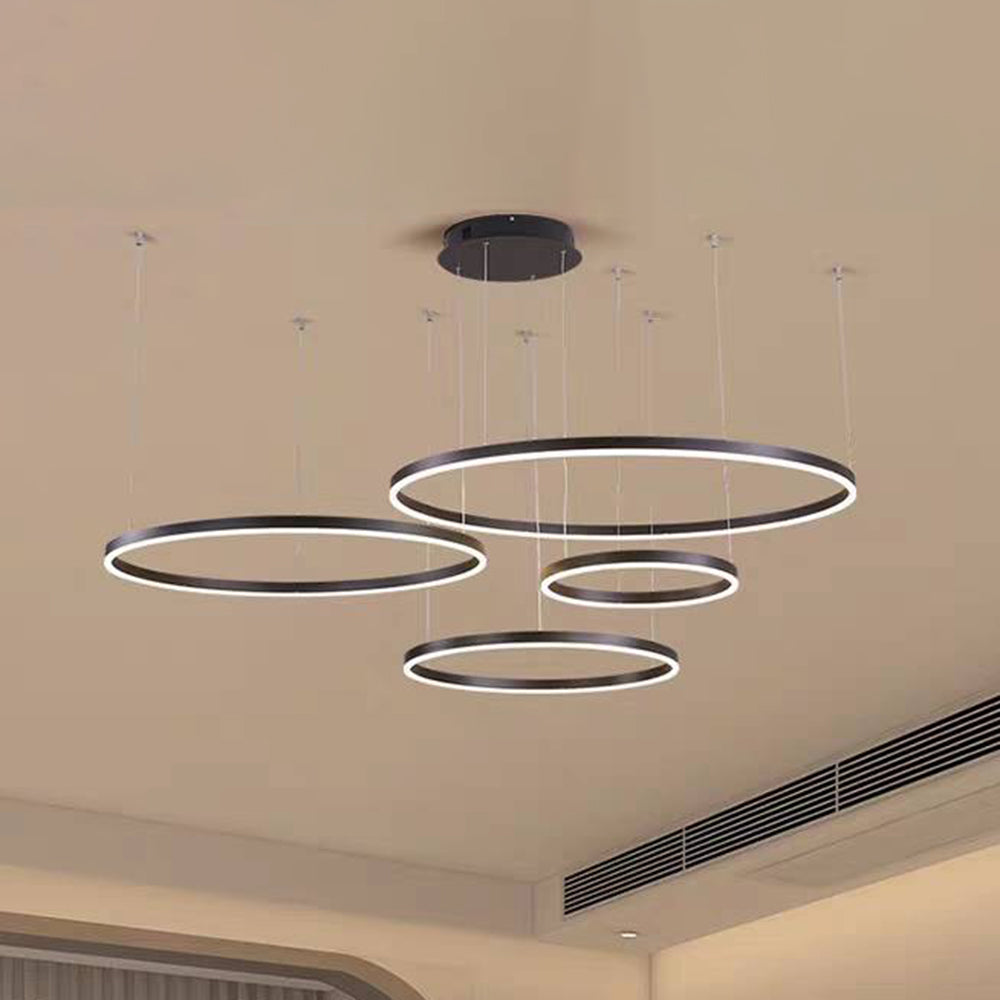 Tiered Ring Pendant Light Modern Metal Circular Chandelier for Dining Room Living Room Bedroom Kitchen Island Adjustable Height LED | Thomler