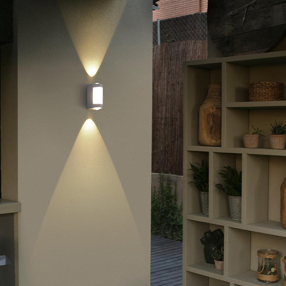 Outdoor LED Wall Sconce Dual-Light Up Down Modern Metal Waterproof Fixture for Porch Patio Entryway Black White Finish Geometric Exterior | Thomler