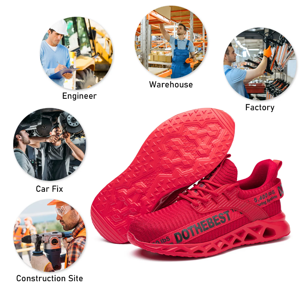 Steel Toe Work Shoes with Kevlar Sole – Lightweight Breathable Flyknit Safety Footwear for Construction Warehouse Industrial Jobs | Thomler