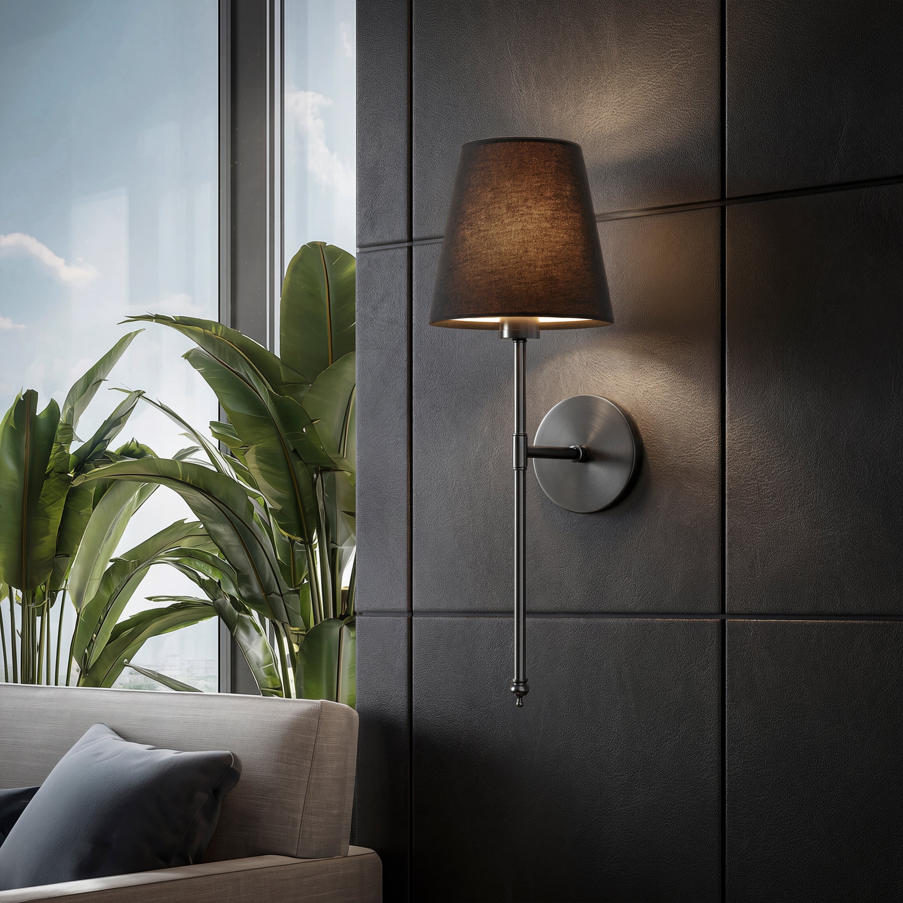 Wall Lamp Metal Fabric Shade 51.5 cm Gold Black Bedroom Wireless Reading Light Set Of Two Dimmable RGB Accent Sconces | Thomler