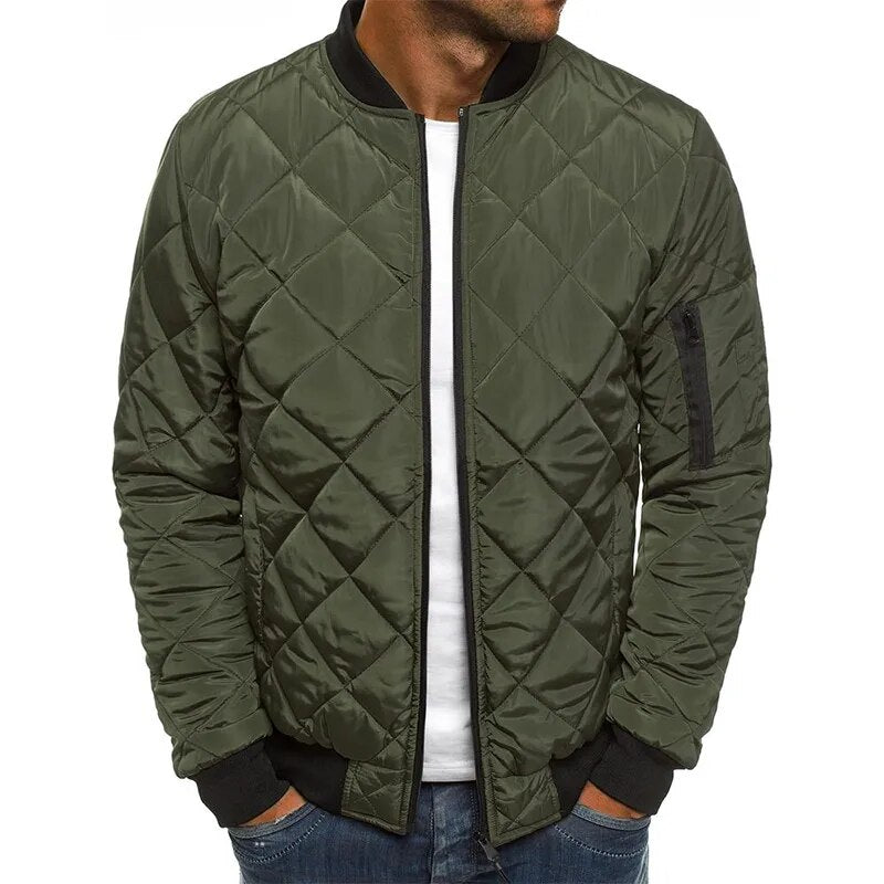 Men's Padded Bomber Jacket with Textured Diamond Stitching & Ribbed Trim for Everyday Wear, Layering & Cold Weather | Thomler