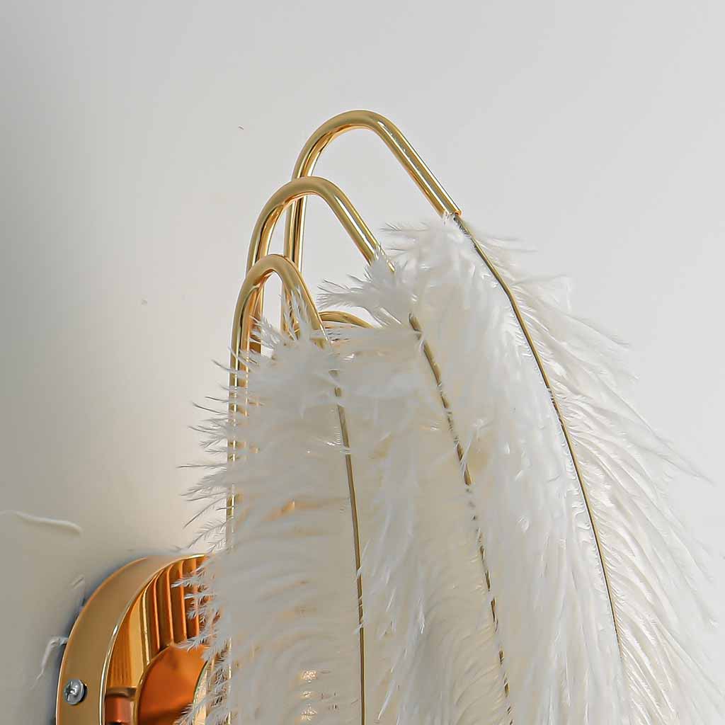 Wall Lamp Ostrich Feather 9.1 in White Bedroom Living Room Decorative Soft Light Fixture Modern Nordic Minimalist Lighting | Thomler