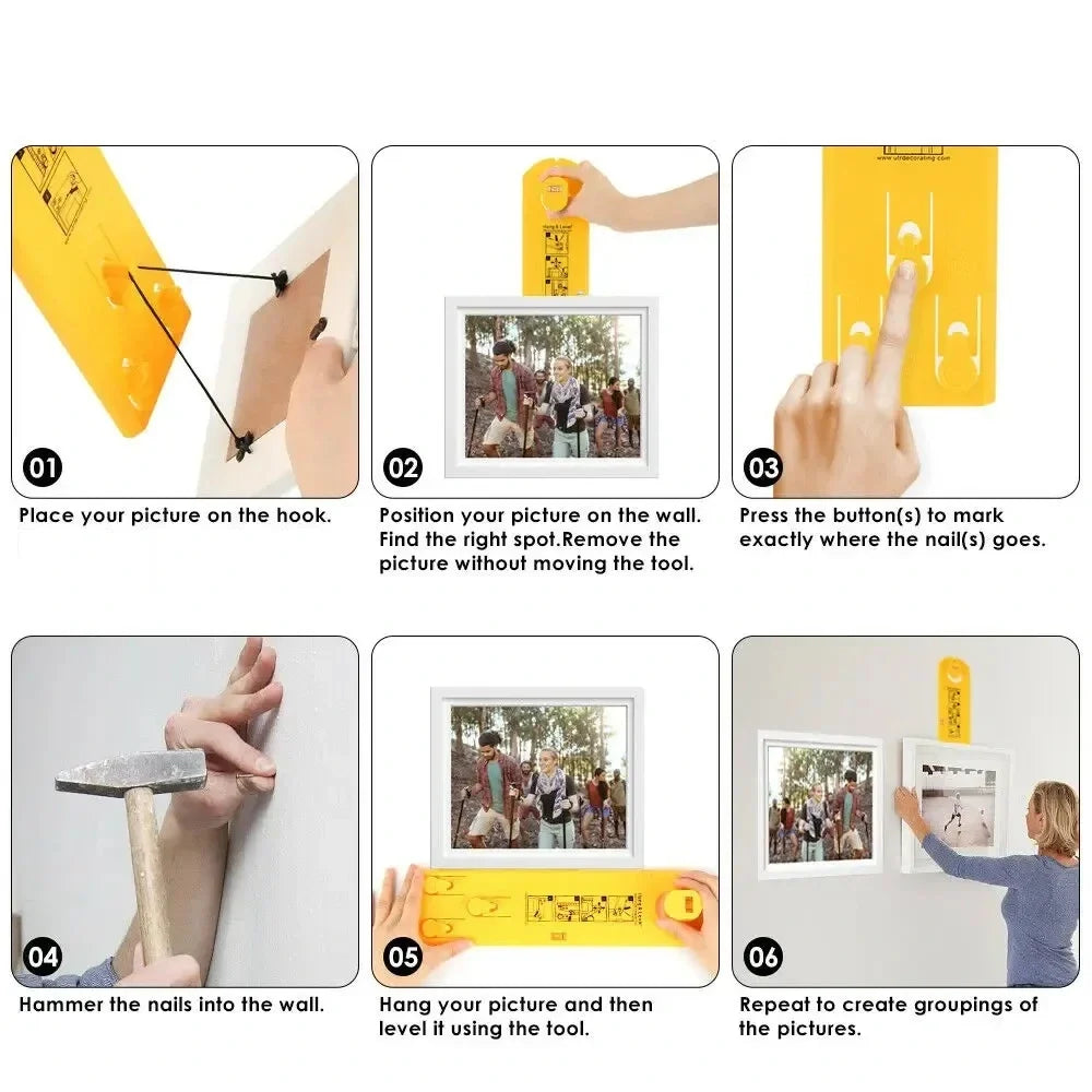 Picture Hanging Tool with Built-In Level for Walls - Frame Alignment Helper with Nail Marking System - Wall Decor Installation Aid for | Thomler