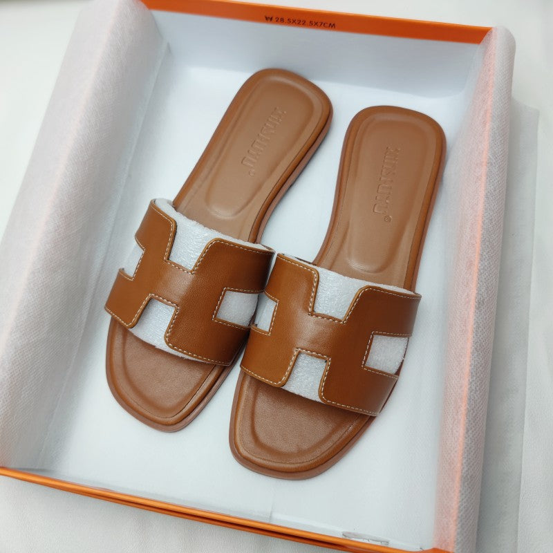 Women's Slip-On Sandals Flat Synthetic Leather Slide Slippers White Black Brown Pink Gold for Summer Beach Casual Everyday | Thomler
