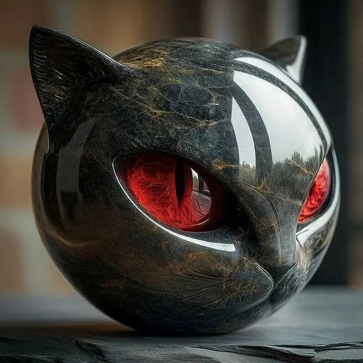 Glossy Resin Feline Figurine with Mesmerizing Gaze – Decorative Cat Statue for Desk, Shelf & Living Room Display – Modern Animal Sculpture A | Thomler