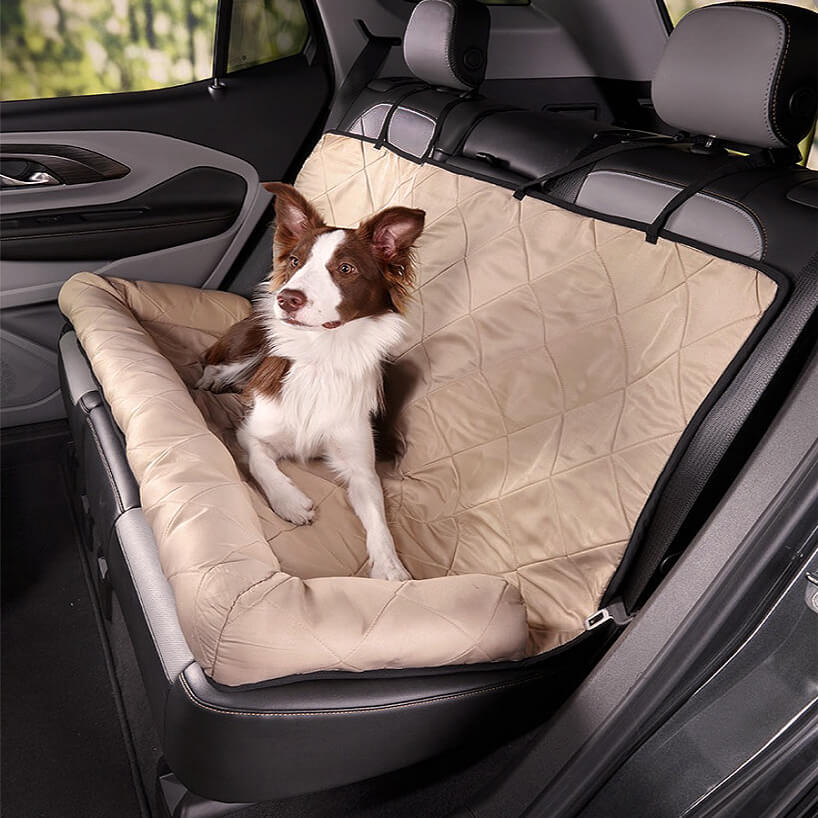 Dog Car Seat Cover for Back Seat – Padded Travel Hammock for Medium & Large Dogs with Safety Tethers & Storage Pockets | Thomler