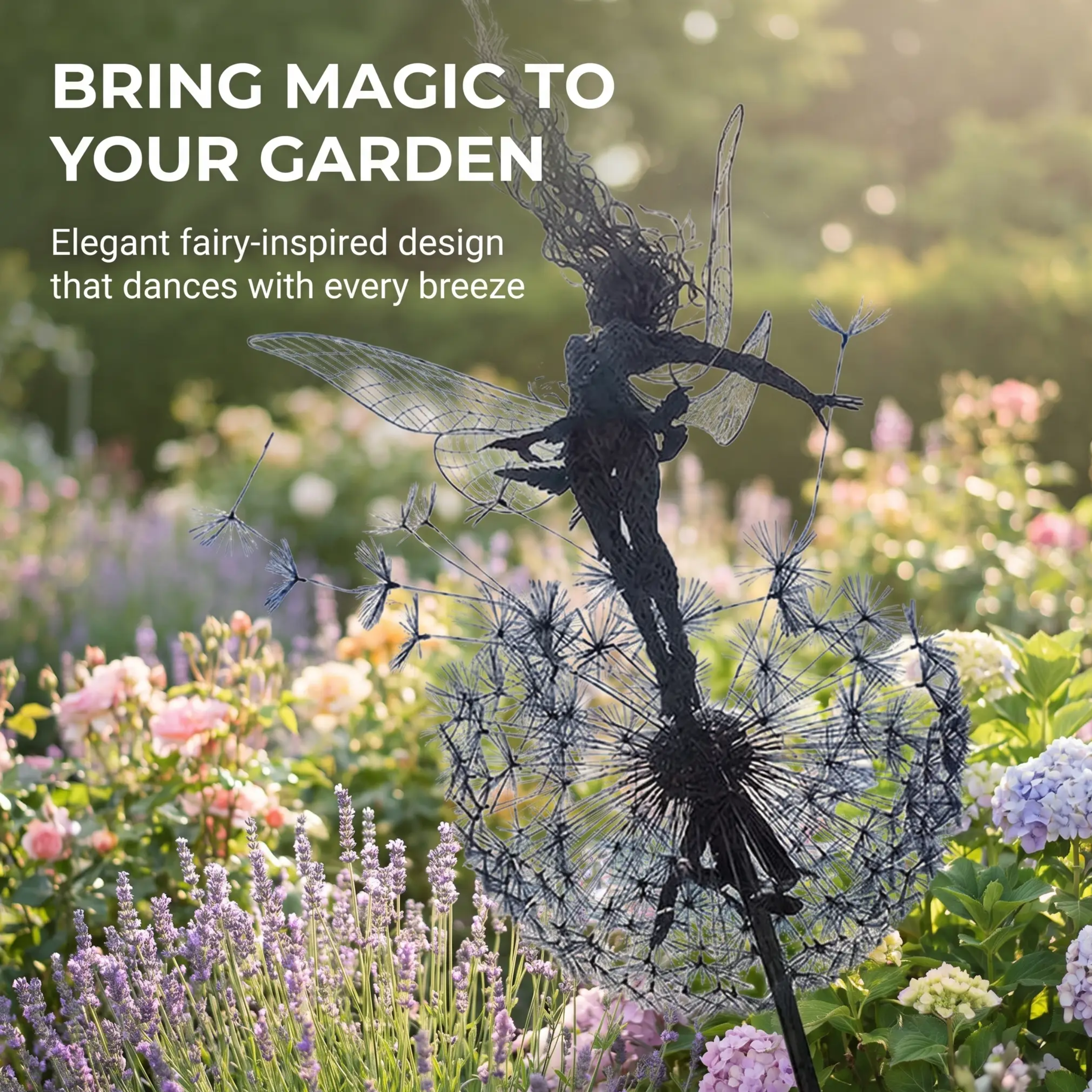 Spinning Fairy Garden Stake Wind Spinner Metal Dandelion Yard Art Outdoor Decor for Flower Beds Patio Lawn Pathways Whimsical Sculpture with | Thomler