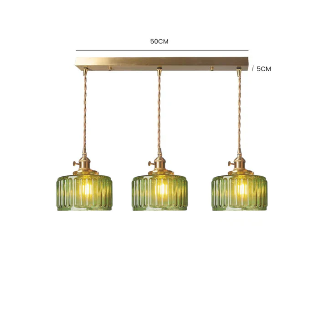 Pendant Light Ribbed Glass E27 Green Adjustable 150.0 cm Dining Room Kitchen Island Hanging Ceiling Lamp | Thomler