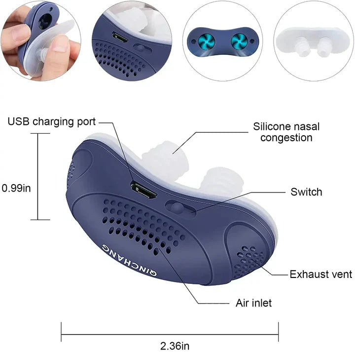 Rechargeable Micro-Fan Sleep Aid Device for Nasal Air Circulation – Cordless, Pocket-Sized Design for Travel, Camping & Hotels | Thomler
