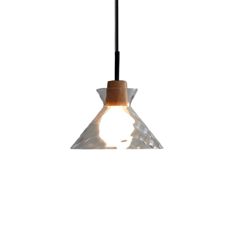 Pendant Light Glass Wood 10.6 in Adjustable Dining Room Kitchen Island Hanging Ceiling Lamp Scandinavian Minimalist Clear Shade | Thomler