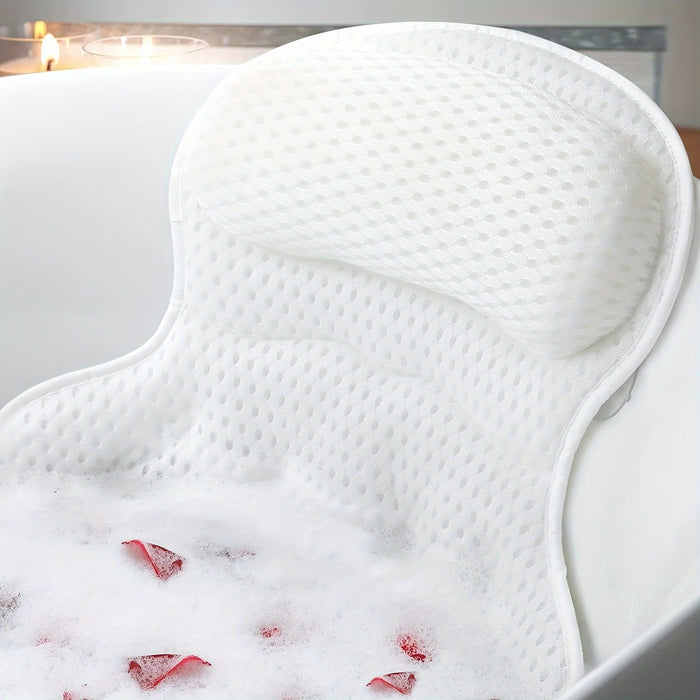 Contoured Spa Bath Pillow with Suction Cups for Neck and Back Support – Breathable 4D Mesh Design | Thomler