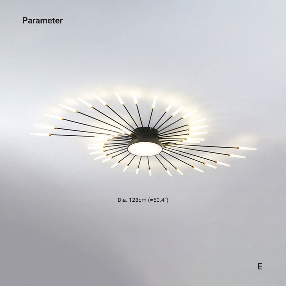 Linear Starburst Flush Mount Ceiling Light with LED Arrays for Living Room and Bedroom in Black or Gold Finish | Thomler