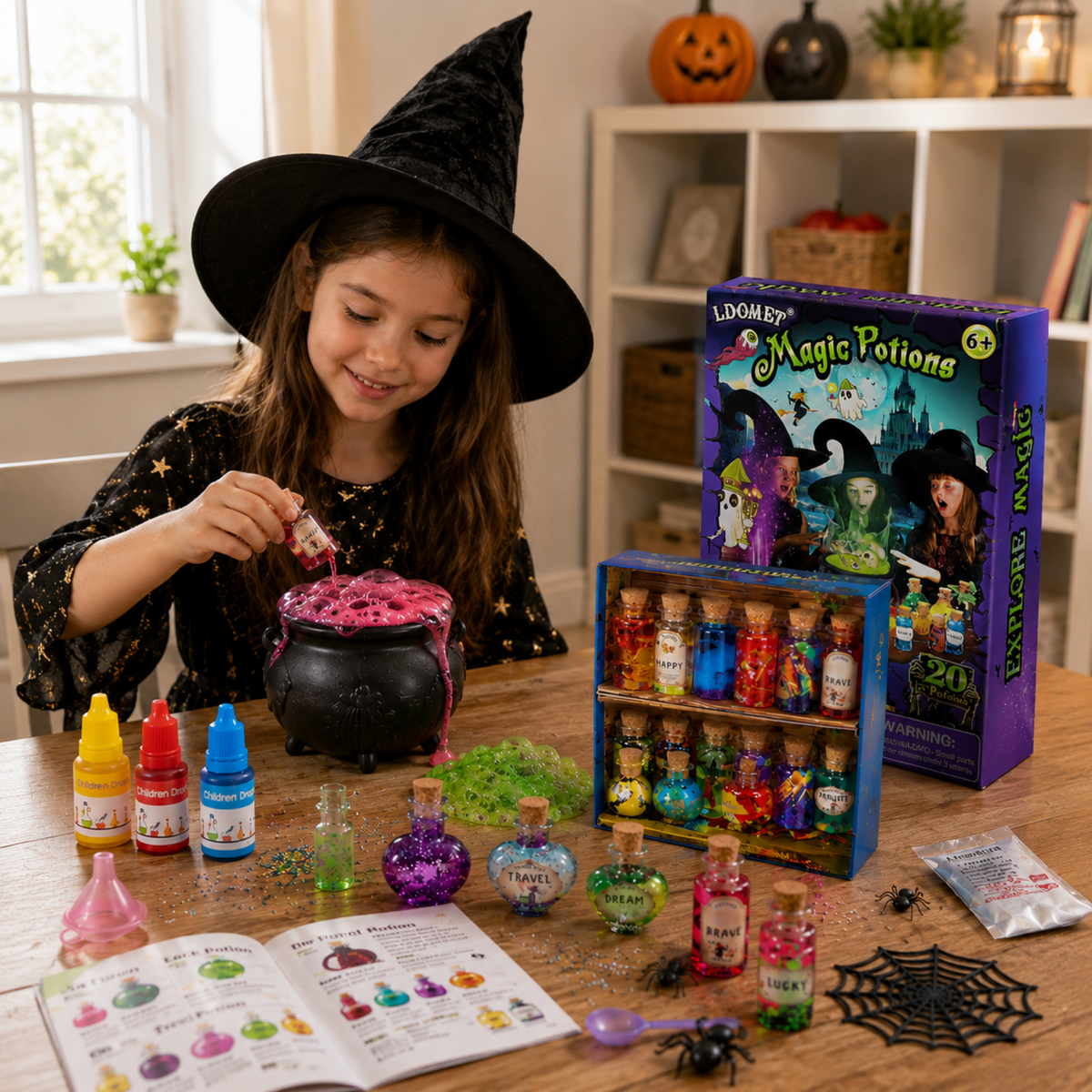 Children's Enchanted Brew Chemistry Set – Interactive Color-Shift Alchemy Station with 20 Vials, Glow Elements & Recipe Guide | Thomler