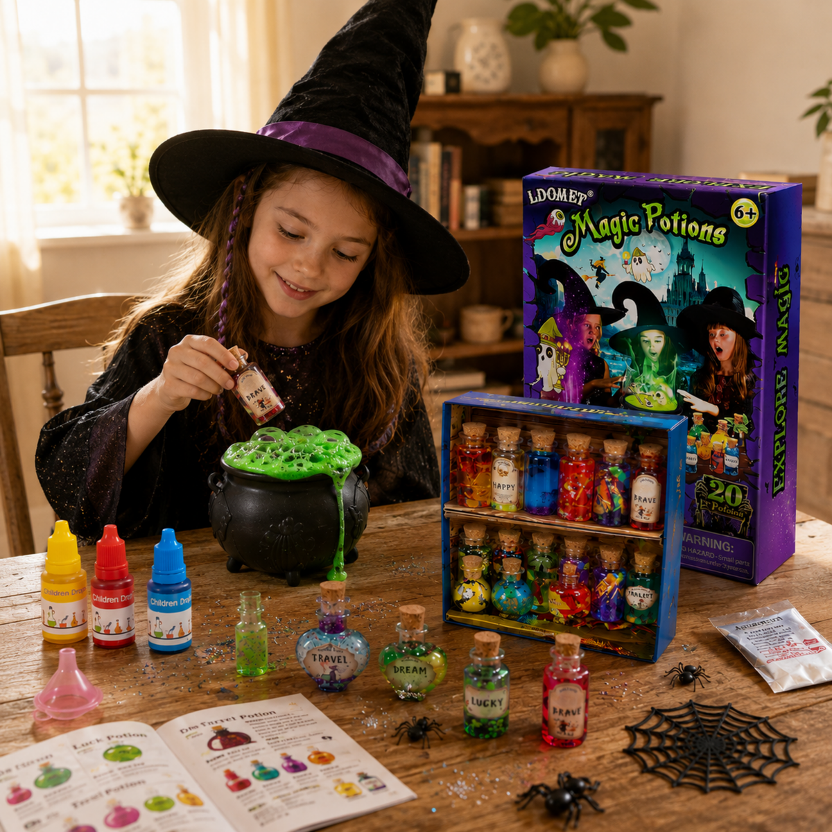 Children's Enchanted Brew Chemistry Set – Interactive Color-Shift Alchemy Station with 20 Vials, Glow Elements & Recipe Guide | Thomler