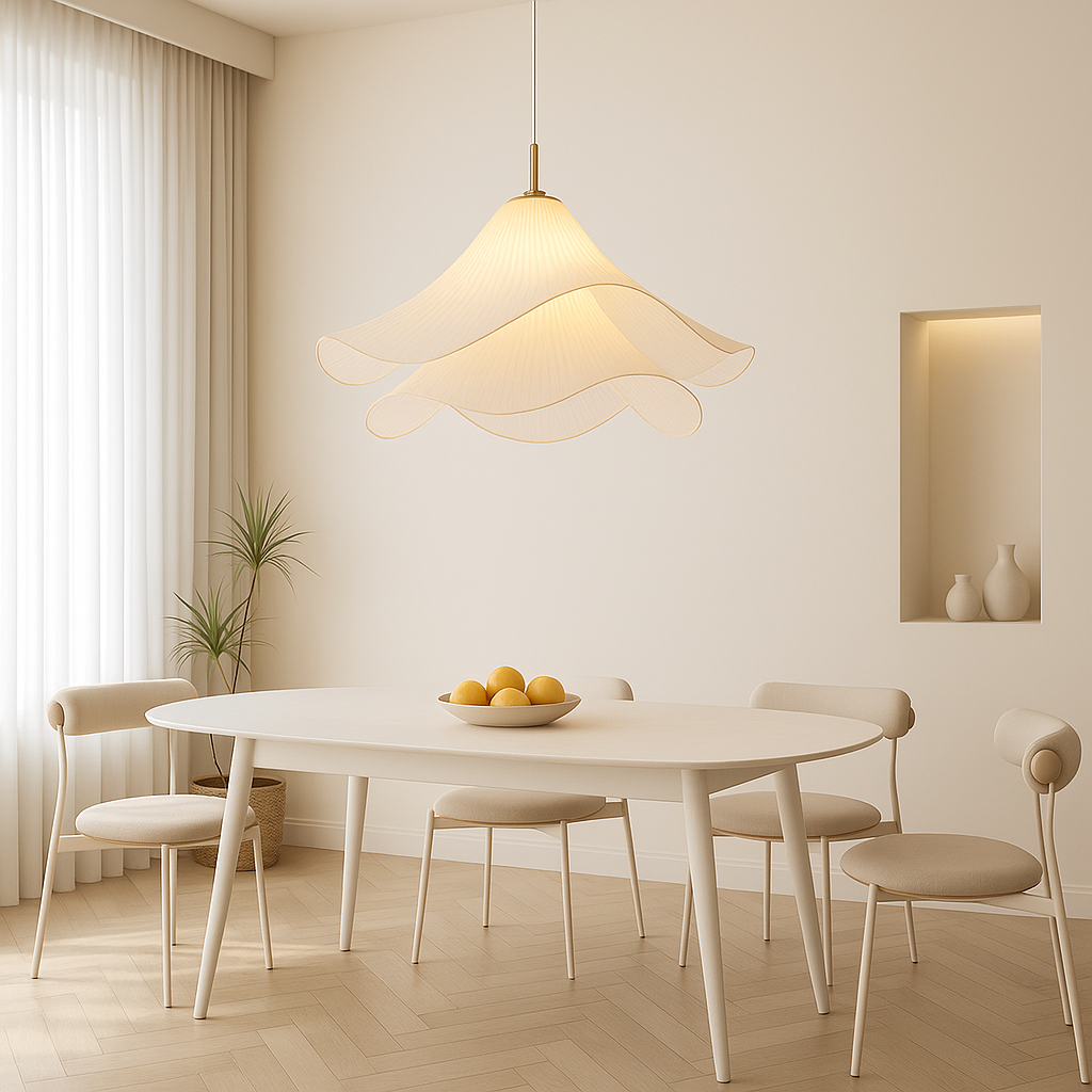 Pendant Light Fabric Metal 60.0 cm Beige Dining Room Scandinavian Japandi Hanging Ceiling Lamp | Thomler