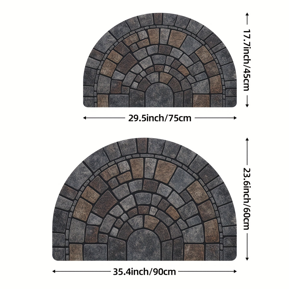 Semicircular Entryway Mat with Cobblestone Pattern for Indoor Outdoor Front Door Patio Garden Non-Slip Polyester Rug | Thomler