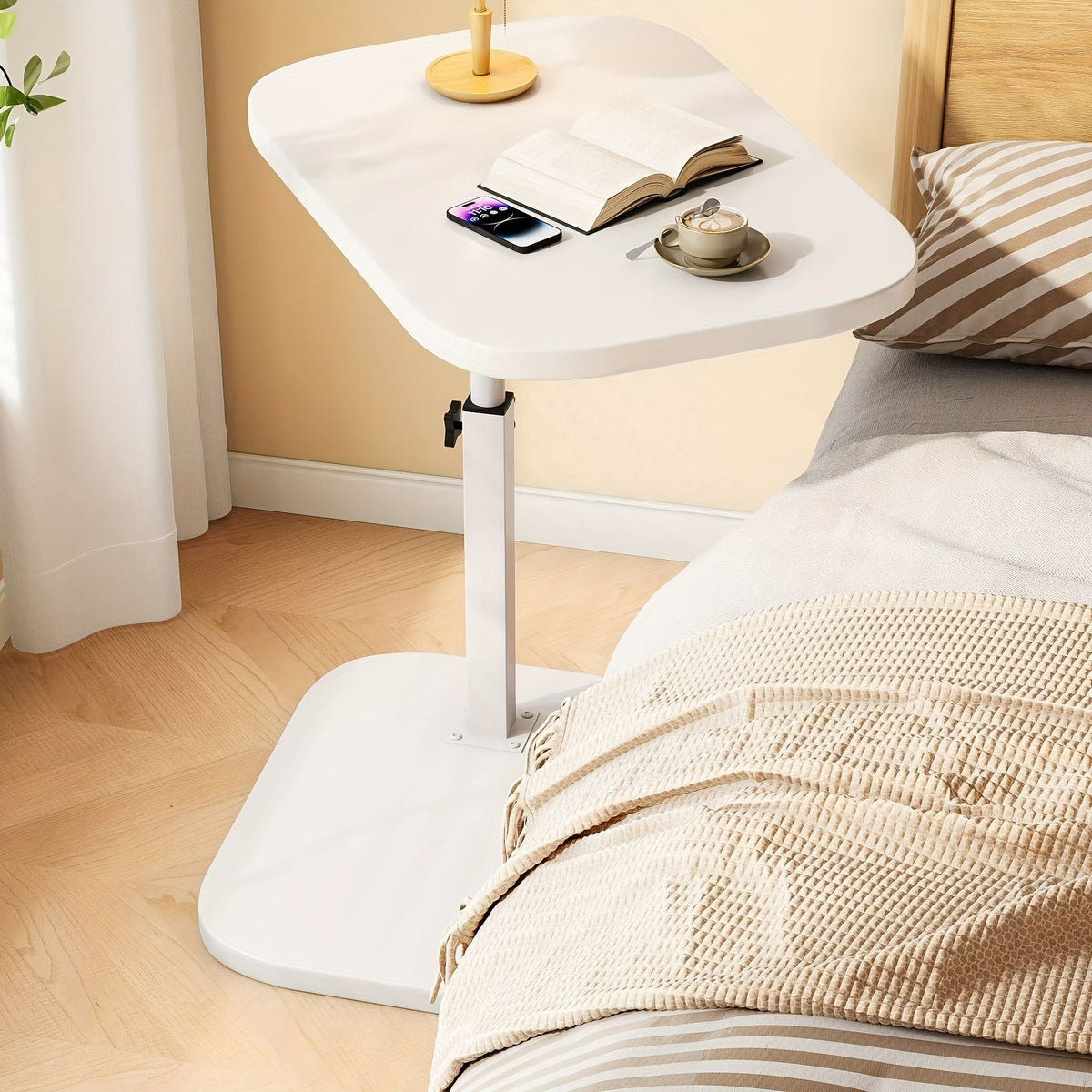 Height-Adjustable Side Table with Wood Top & Steel Frame for Living Room, Bedroom & Home Office | Thomler