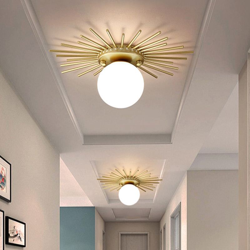 Round Flush Mount Ceiling Light Fixture with Frosted Glass Globe Shade, Modern Single Bulb Overhead Lighting for Bedroom Hallway Entryway | Thomler