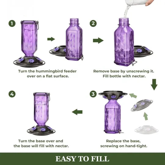 Glass Hummingbird Feeder with 6 Feeding Ports & Ant Moat – 24 fl oz Capacity for Backyard Birds | Thomler