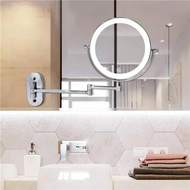 Wall Mirror LED Magnifying Glass 20.0 cm Chrome Adjustable Vanity Bathroom Makeup Mirror | Thomler