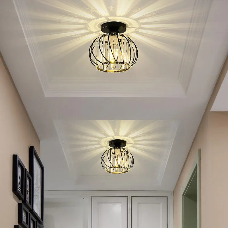 Crystal Flush Mount Ceiling Fixture – Round Metal Frame, E27 Socket, Switch-Control Multicolor LED – Bedroom, Hallway, Bath | Thomler