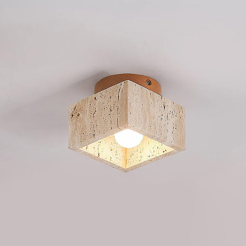 Ceiling Lamp Travertine Stone Solid Wood 25.0 cm Beige Hallway Bedroom Living Room Soft Ambient Lighting | Thomler