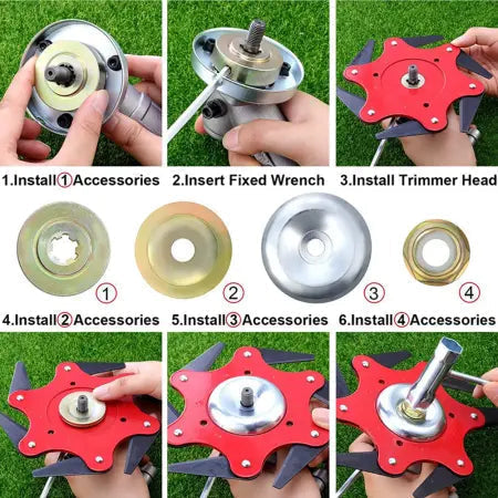 6-Blade Steel Trimmer Head for Gas String Trimmers – Universal Fit Weed Eater Attachment for Heavy-Duty Lawn Care | Thomler