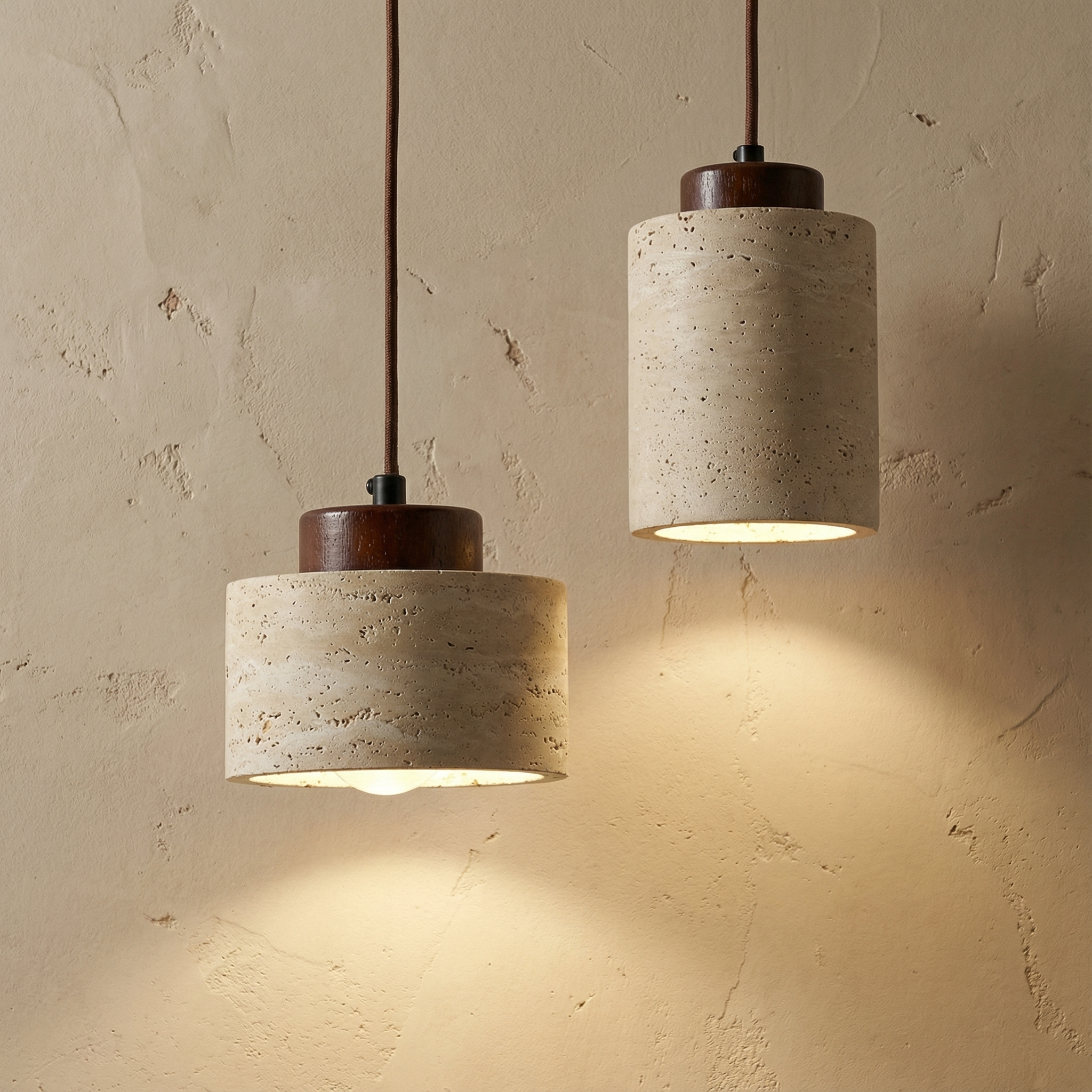 Textured Stone Shade Hanging Light with Natural Grain Finish for Kitchen Island Dining Room Modern Minimalist Ceiling Fixture | Thomler
