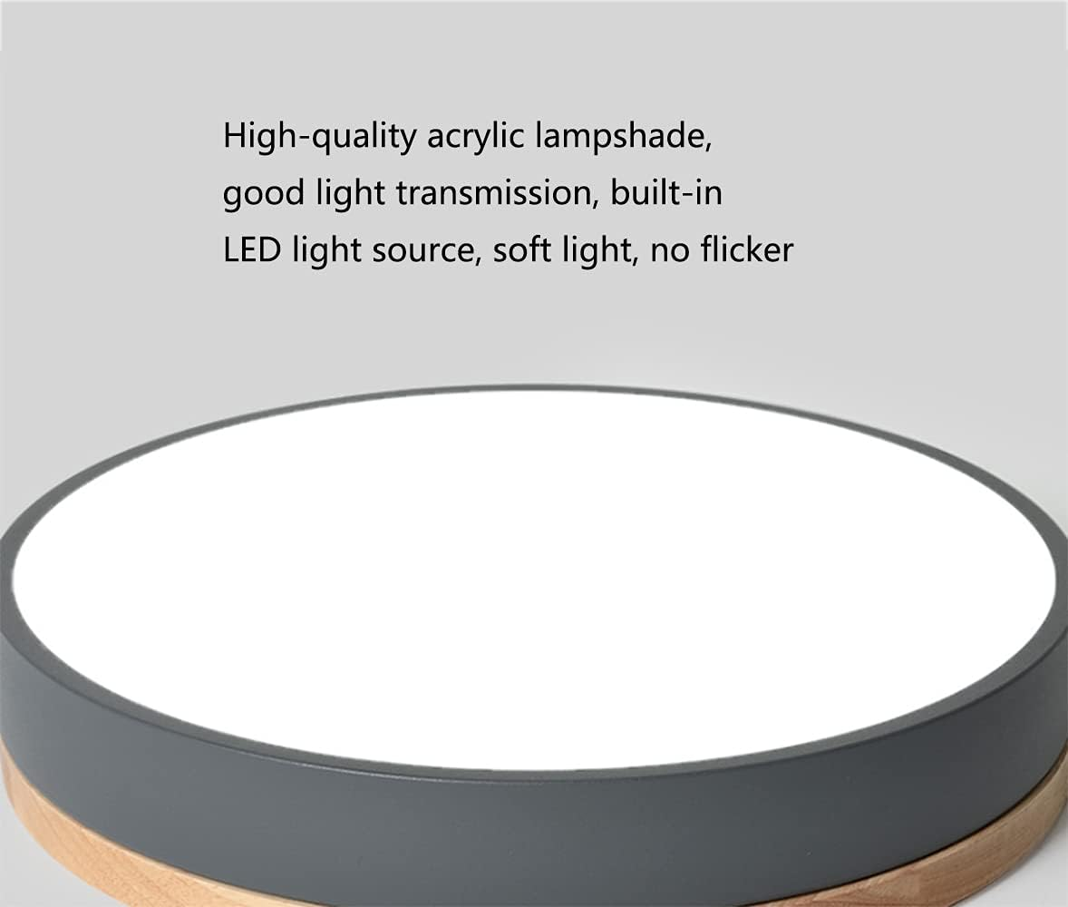 Round Wood Flush Mount LED Ceiling Light 3-Color Dimmable Scandinavian Style for Living Room Bedroom Kitchen | Thomler
