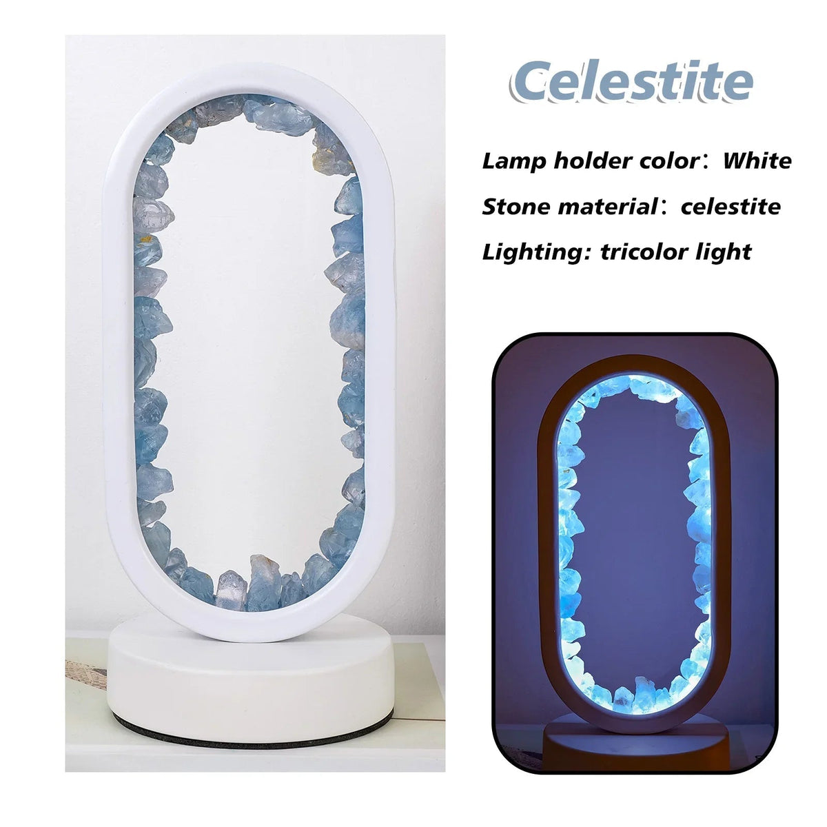 Genuine Crystal Stone Mood Lamp for Relaxation & Meditation, Handcrafted Mineral Accent Light for Home Décor | Thomler