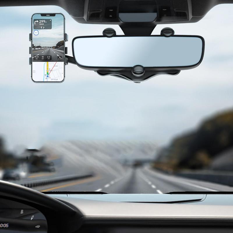 Adjustable Car Mirror Mount for Smartphones - Rotating Clip-On Device Cradle for GPS Navigation and Hands-Free Viewing While Driving | Thomler