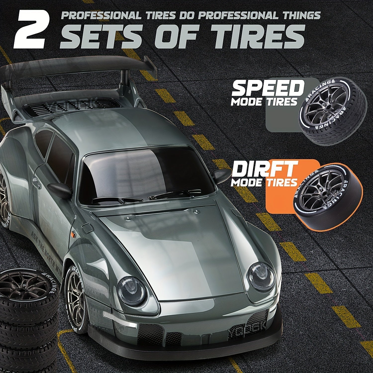 RC Drift Car Plastic 20.0 cm Grey 4WD Indoor Racing Remote Control Toy With Illuminated Wheels | Thomler