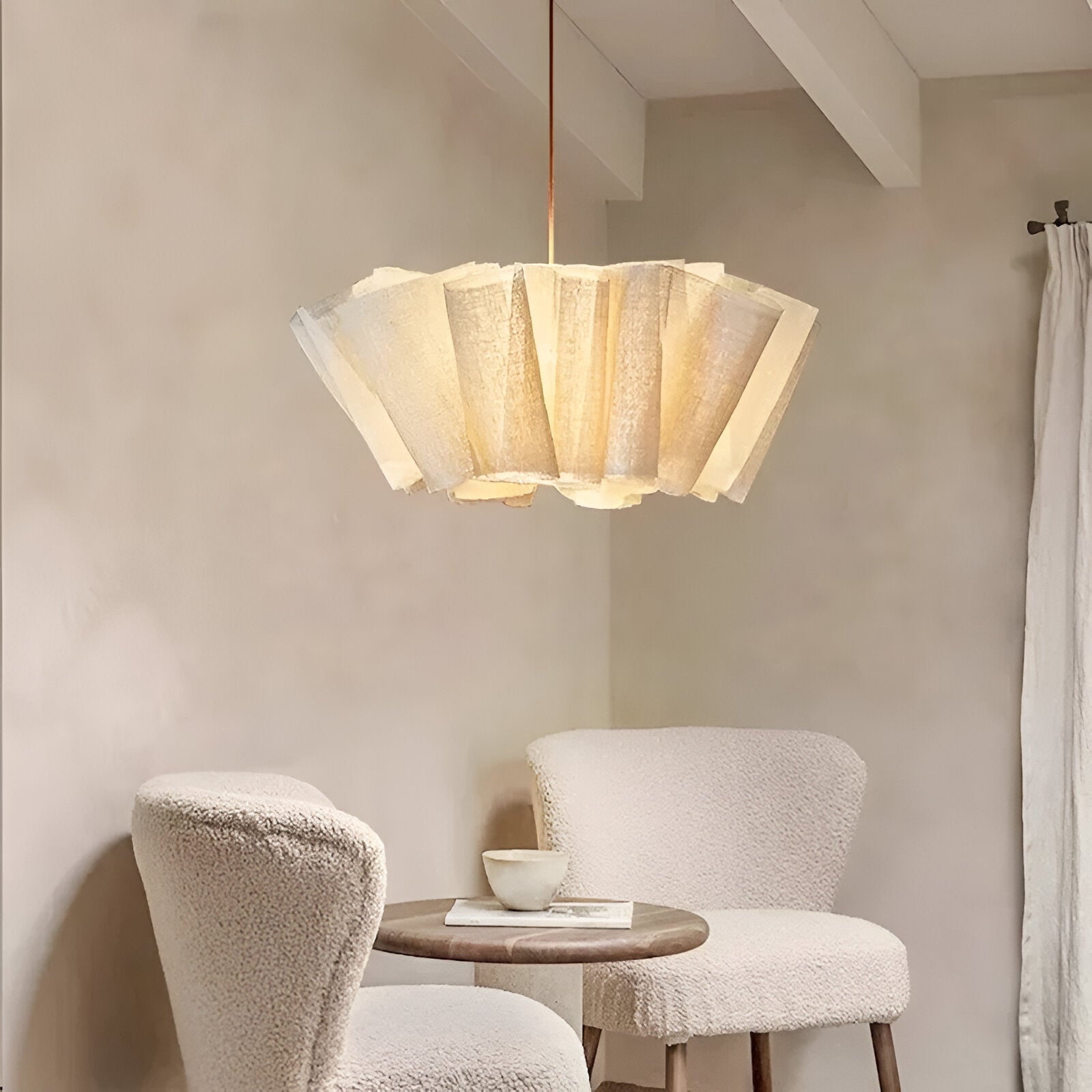 Pendant Light Fabric Pleated Shade 15.7 in Warm Cream Dining Room Kitchen Island Hanging Ceiling Lamp Scandinavian Japanese Style | Thomler