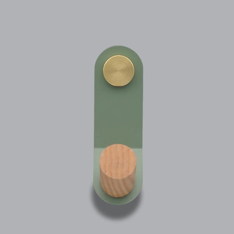 Minimalist Pastel Wall Hook Oak Wood Brass Accent Scandinavian Home Storage | Thomler