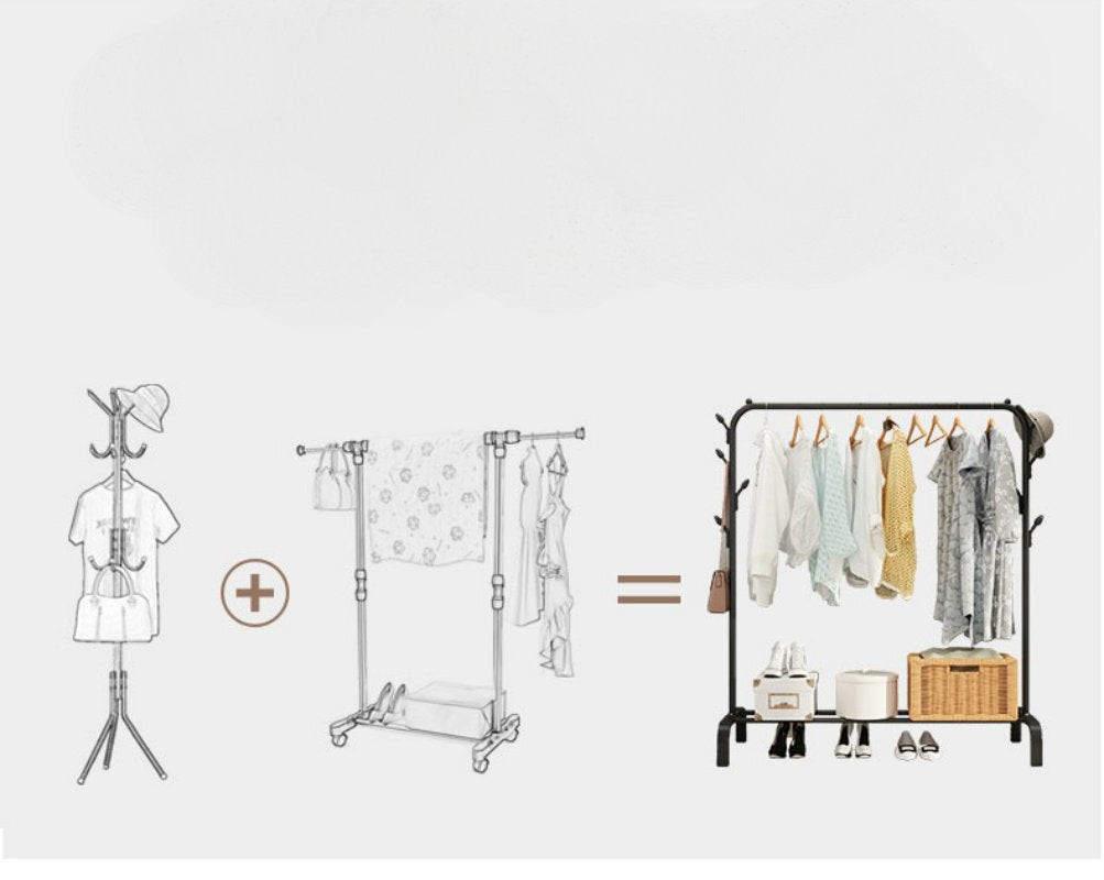 Coat Rack Steel 150.0 cm x 110.0 cm Hallway Bedroom Storage Organiser Freestanding Garment Rail With Hooks And Shelves | Thomler