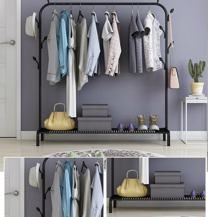Coat Rack Steel 150.0 cm x 110.0 cm Hallway Bedroom Storage Organiser Freestanding Garment Rail With Hooks And Shelves | Thomler