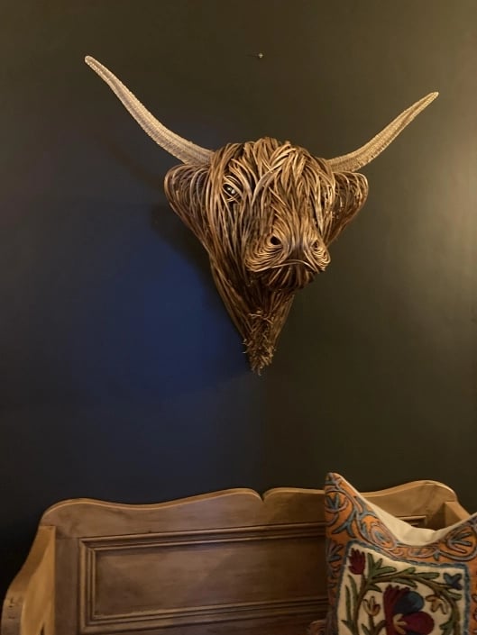 Wall Sculpture Reed Willow 63.0 cm Highland Bull Living Room Rustic Farmhouse Wall Decor | Thomler